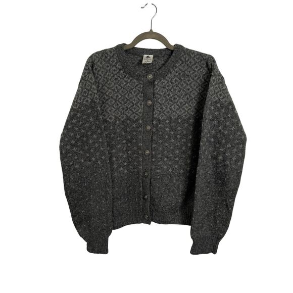 Columbia Shetland Wool Cardigan Sweater Patterned Gray Women's Size Medium - Picture 1 of 7